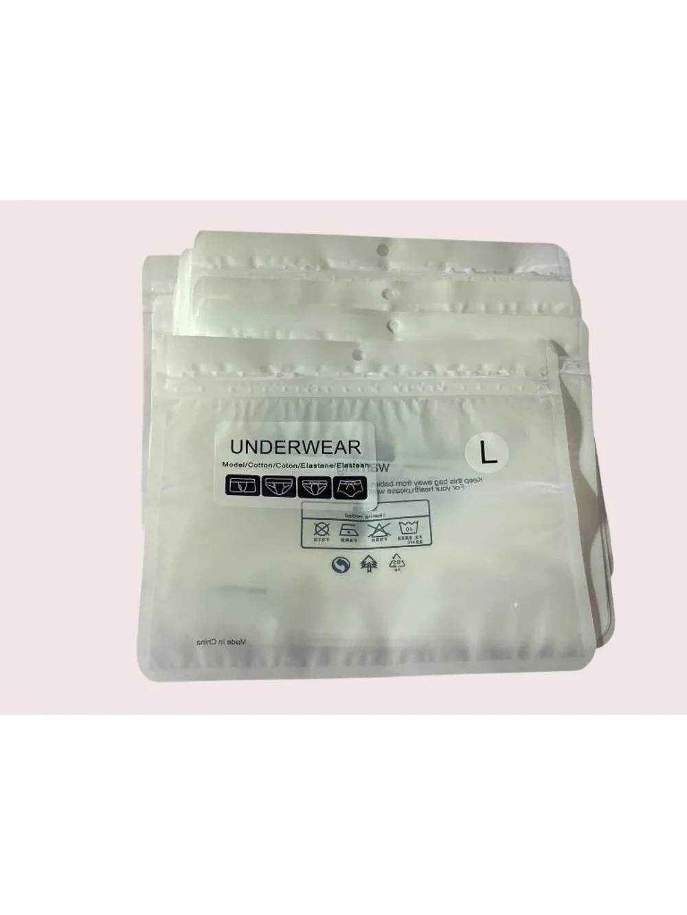 Lot of 20 Plastic Zip Seal Bags Printed With Wording  Underwear L Cotton Resale